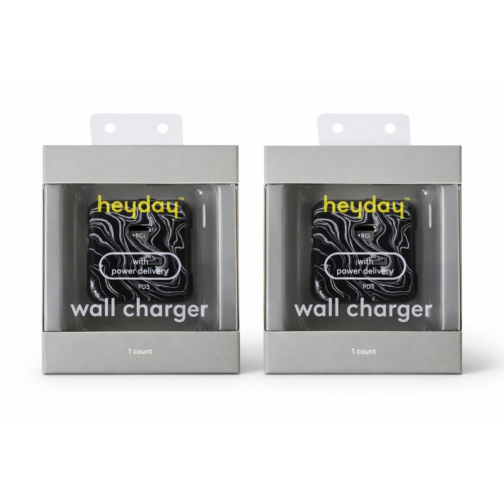 Lot of 2 Heyday Wall Charger USB-C‎ PD + USB-A 25W Black Agate New
